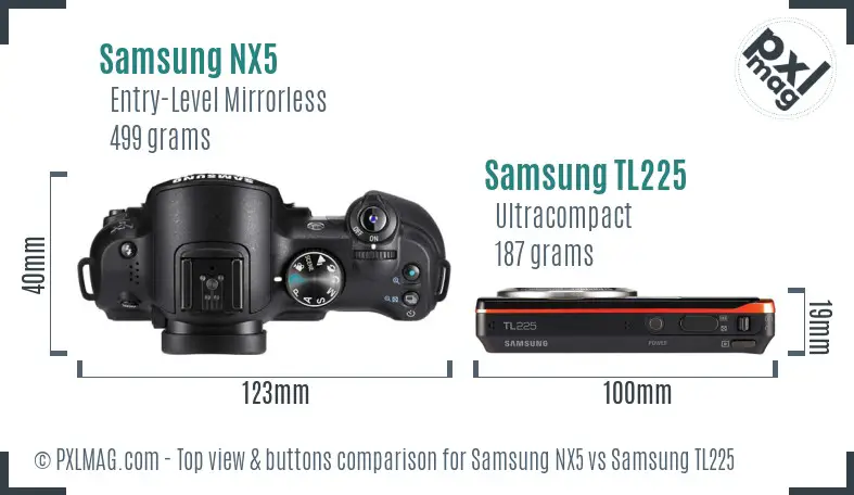 Samsung NX5 vs Samsung TL225 top view buttons comparison