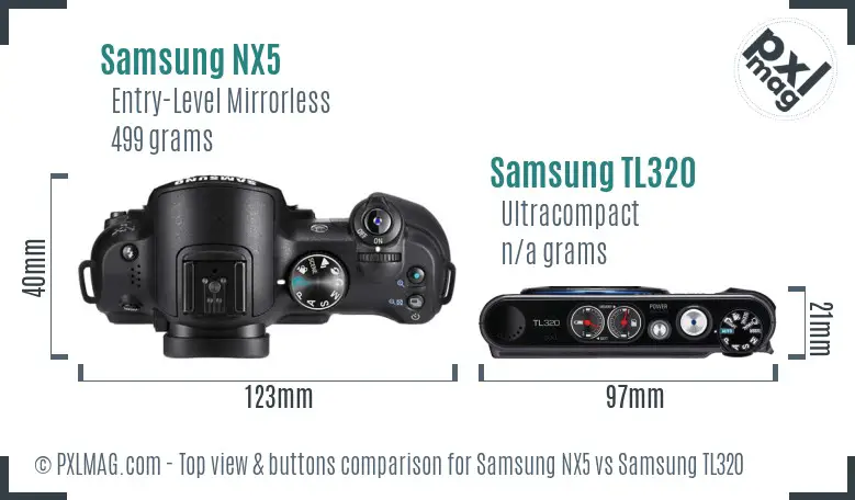 Samsung NX5 vs Samsung TL320 top view buttons comparison