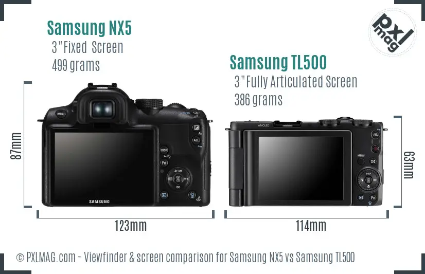 Samsung NX5 vs Samsung TL500 Screen and Viewfinder comparison