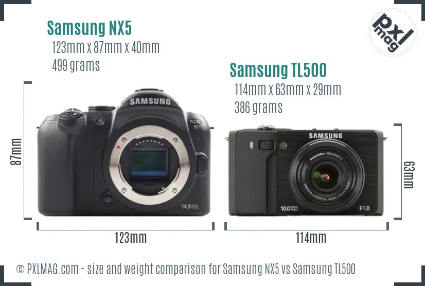 Samsung NX5 vs Samsung TL500 size comparison