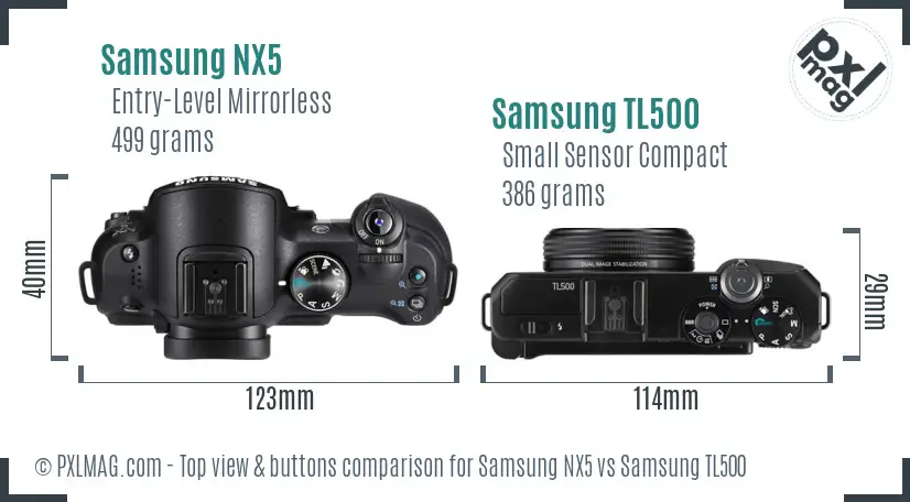 Samsung NX5 vs Samsung TL500 top view buttons comparison