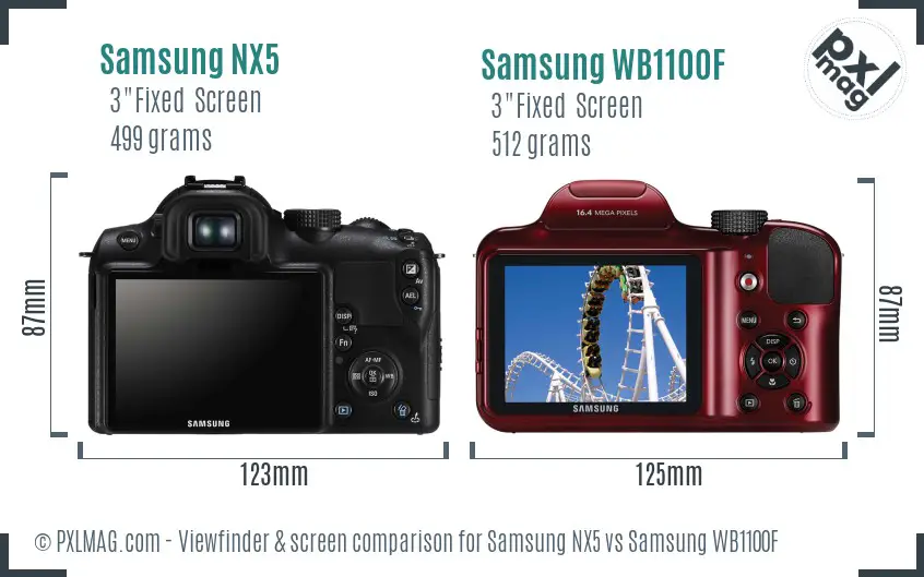 Samsung NX5 vs Samsung WB1100F Screen and Viewfinder comparison