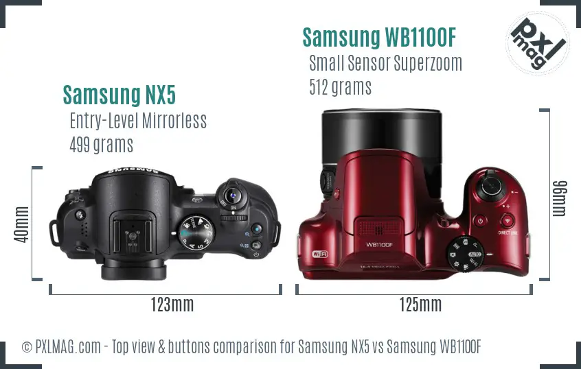 Samsung NX5 vs Samsung WB1100F top view buttons comparison