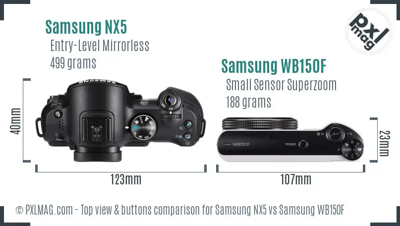 Samsung NX5 vs Samsung WB150F top view buttons comparison
