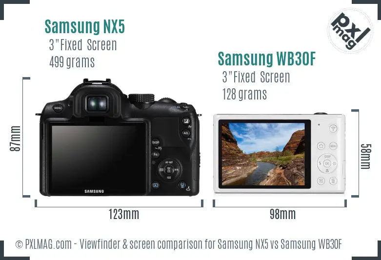 Samsung NX5 vs Samsung WB30F Screen and Viewfinder comparison