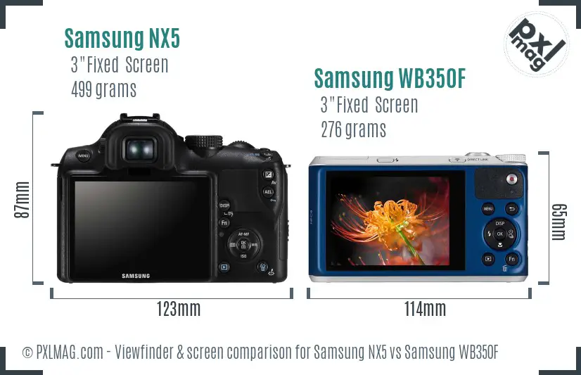 Samsung NX5 vs Samsung WB350F Screen and Viewfinder comparison