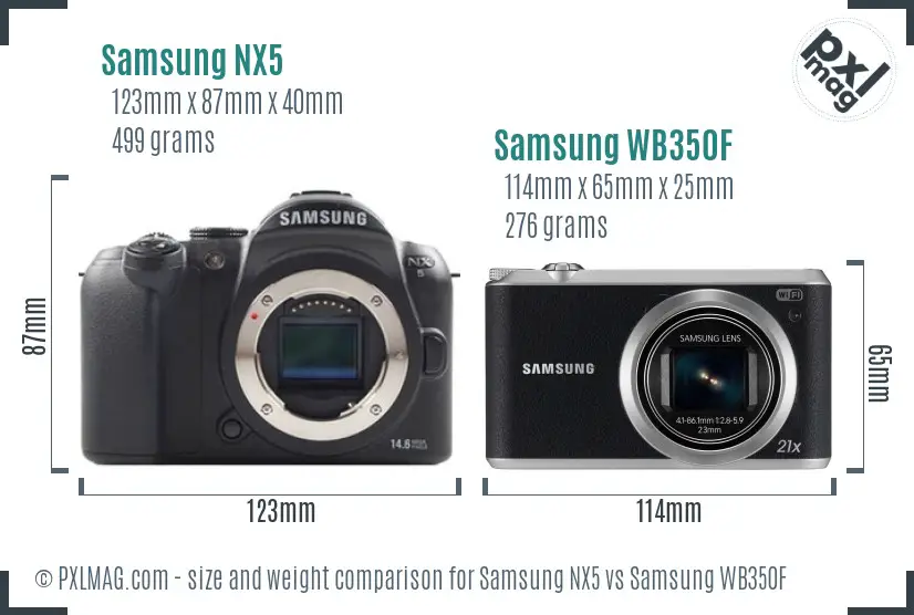 Samsung NX5 vs Samsung WB350F size comparison