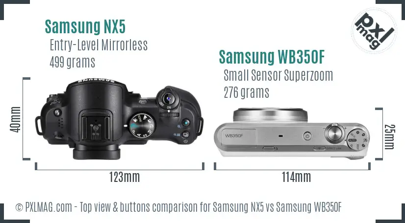 Samsung NX5 vs Samsung WB350F top view buttons comparison