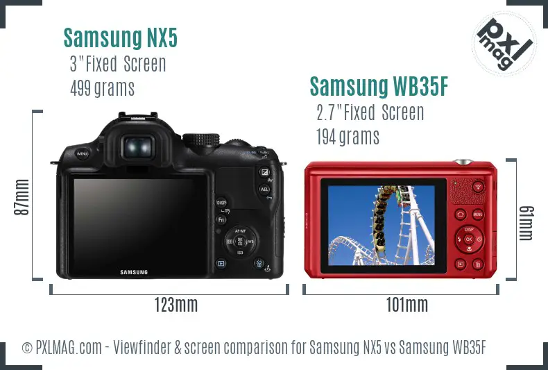 Samsung NX5 vs Samsung WB35F Screen and Viewfinder comparison