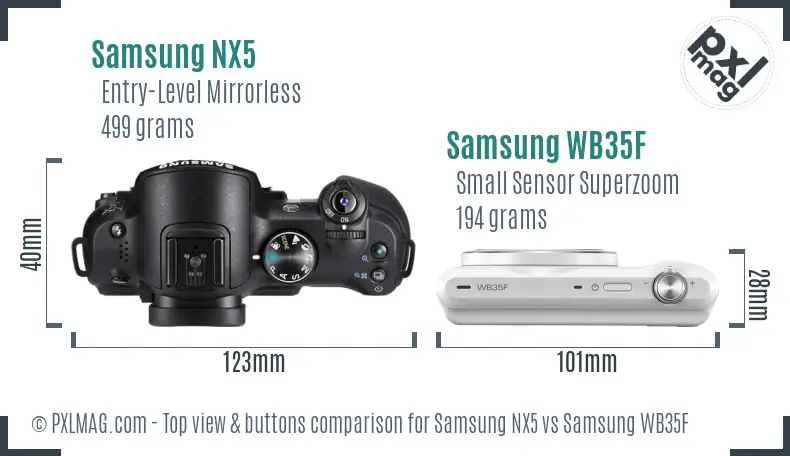 Samsung NX5 vs Samsung WB35F top view buttons comparison