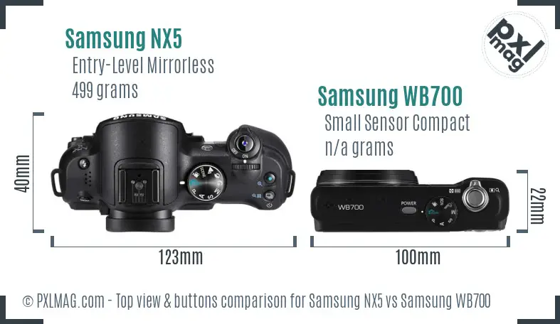 Samsung NX5 vs Samsung WB700 top view buttons comparison