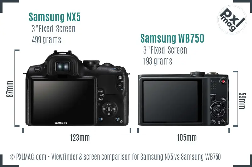 Samsung NX5 vs Samsung WB750 Screen and Viewfinder comparison