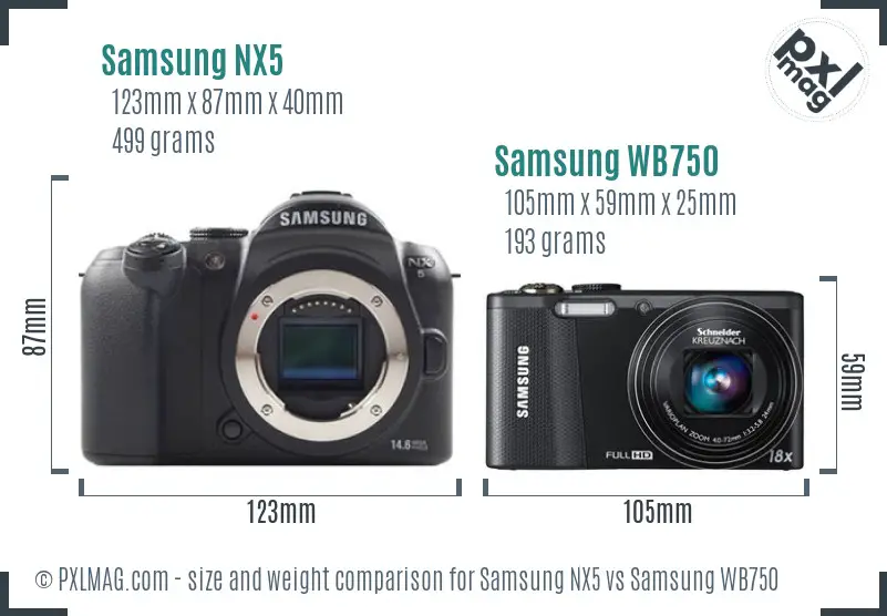 Samsung NX5 vs Samsung WB750 size comparison