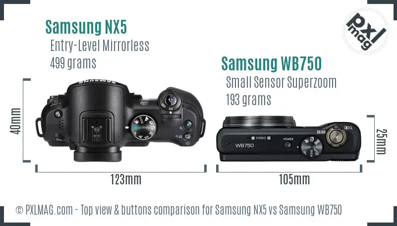 Samsung NX5 vs Samsung WB750 top view buttons comparison