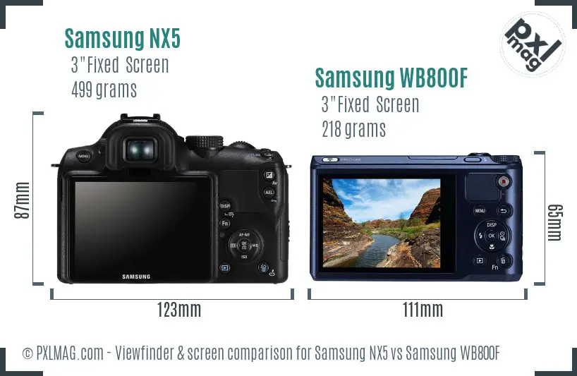 Samsung NX5 vs Samsung WB800F Screen and Viewfinder comparison