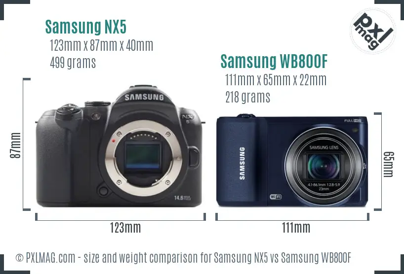 Samsung NX5 vs Samsung WB800F size comparison