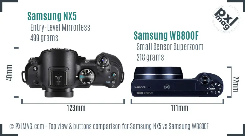 Samsung NX5 vs Samsung WB800F top view buttons comparison