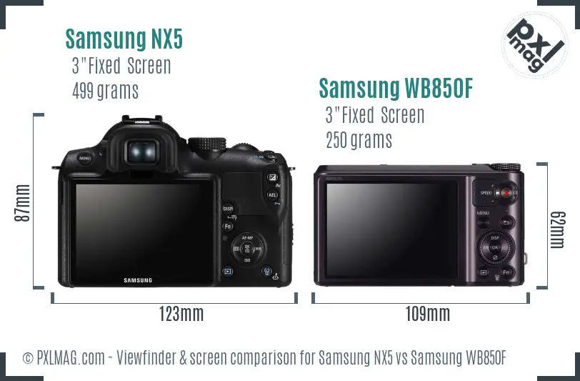 Samsung NX5 vs Samsung WB850F Screen and Viewfinder comparison