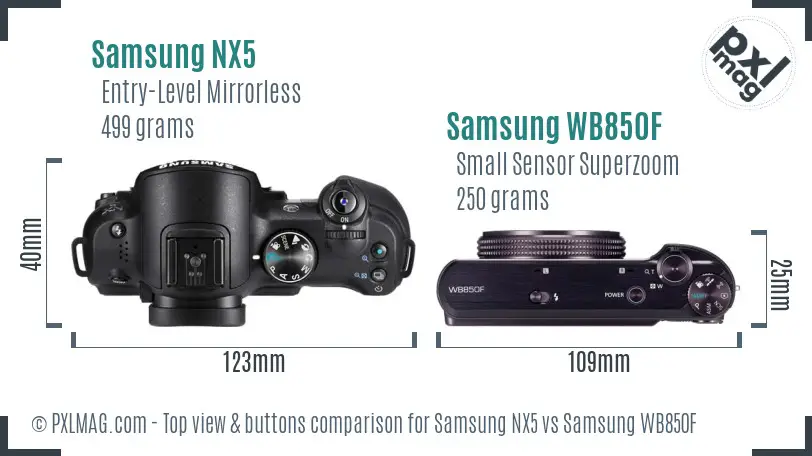 Samsung NX5 vs Samsung WB850F top view buttons comparison