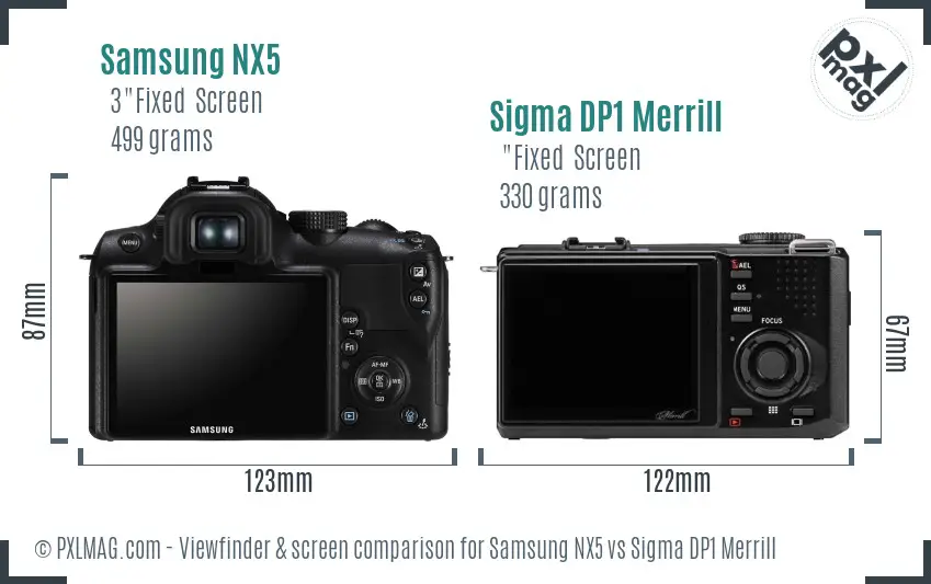 Samsung NX5 vs Sigma DP1 Merrill Screen and Viewfinder comparison