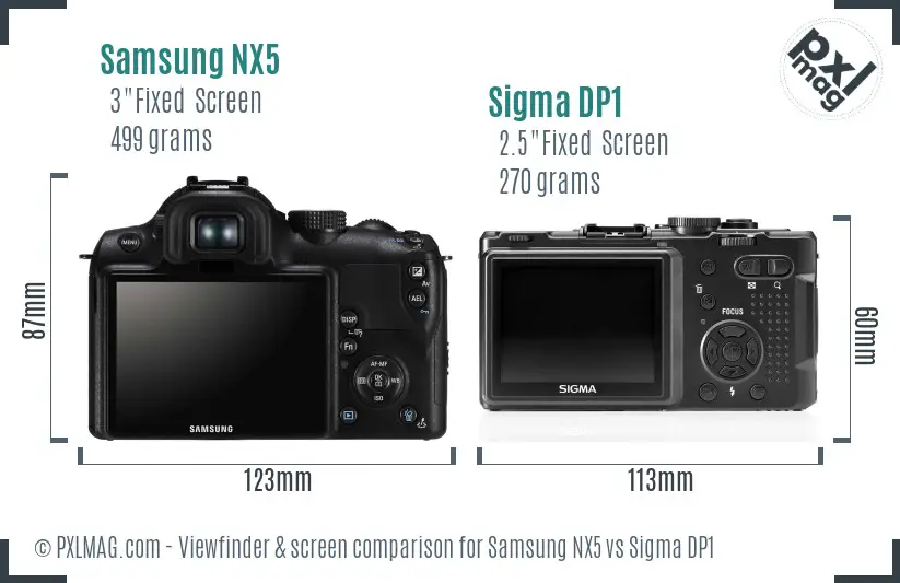 Samsung NX5 vs Sigma DP1 Screen and Viewfinder comparison