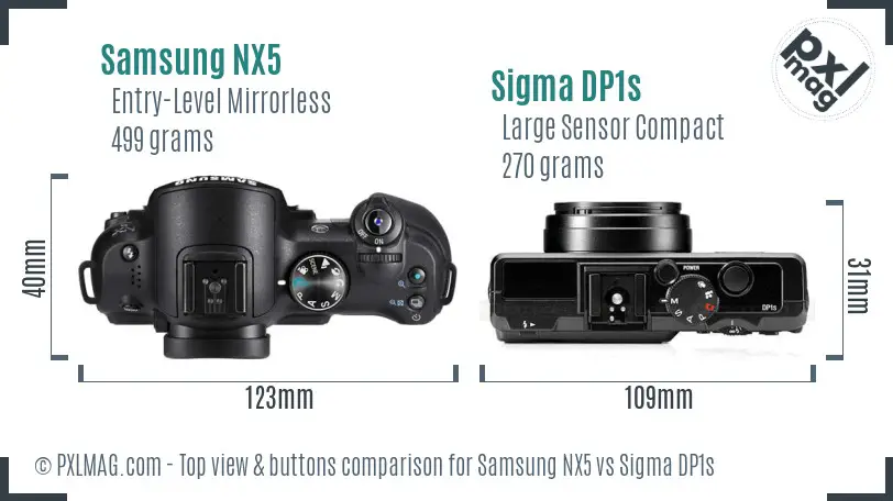 Samsung NX5 vs Sigma DP1s top view buttons comparison