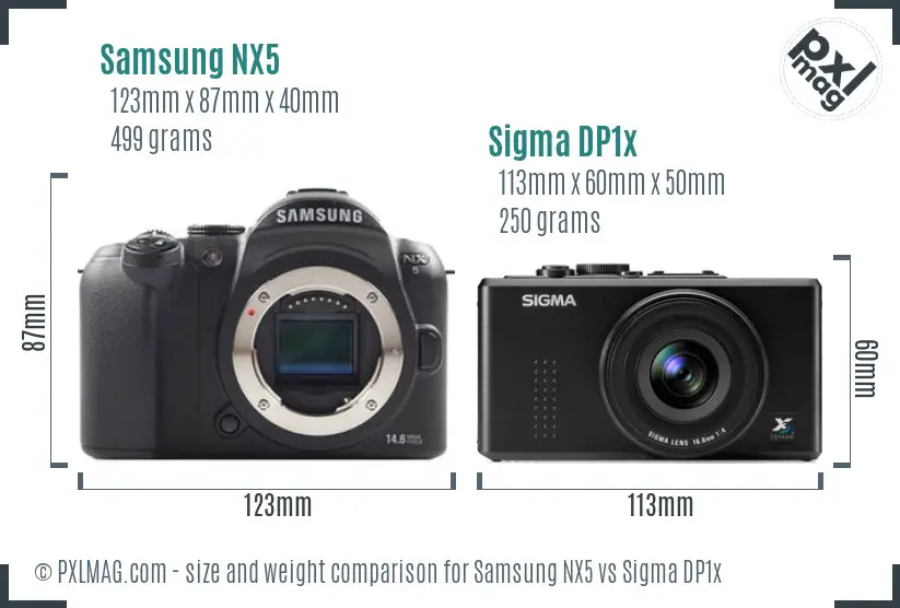 Samsung NX5 vs Sigma DP1x size comparison