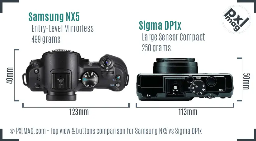 Samsung NX5 vs Sigma DP1x top view buttons comparison
