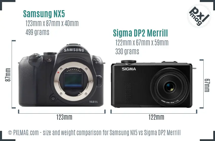 Samsung NX5 vs Sigma DP2 Merrill size comparison