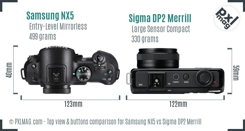 Samsung NX5 vs Sigma DP2 Merrill top view buttons comparison