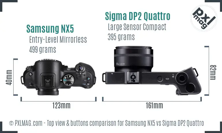 Samsung NX5 vs Sigma DP2 Quattro top view buttons comparison
