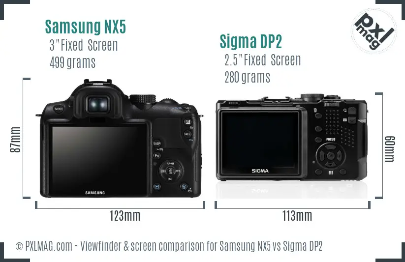 Samsung NX5 vs Sigma DP2 Screen and Viewfinder comparison