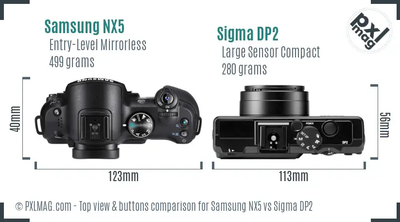 Samsung NX5 vs Sigma DP2 top view buttons comparison