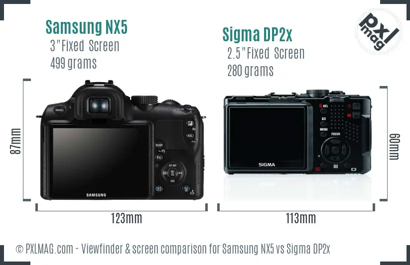 Samsung NX5 vs Sigma DP2x Screen and Viewfinder comparison