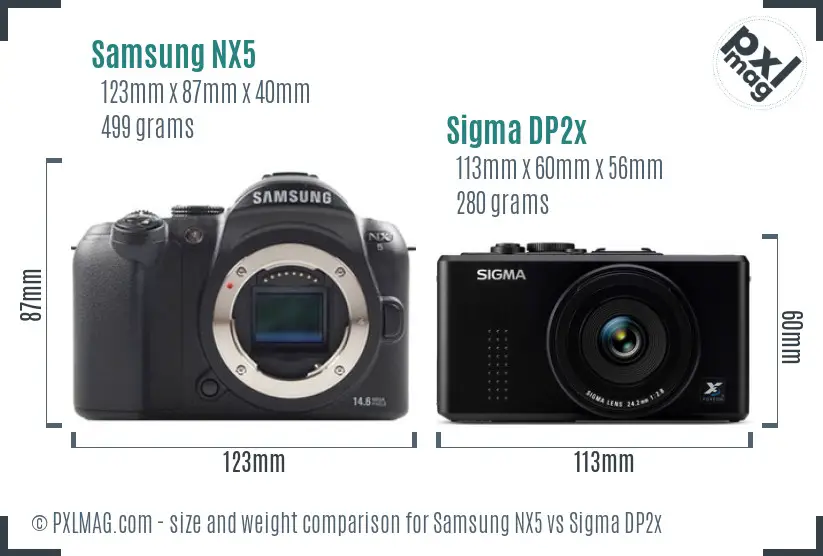 Samsung NX5 vs Sigma DP2x size comparison
