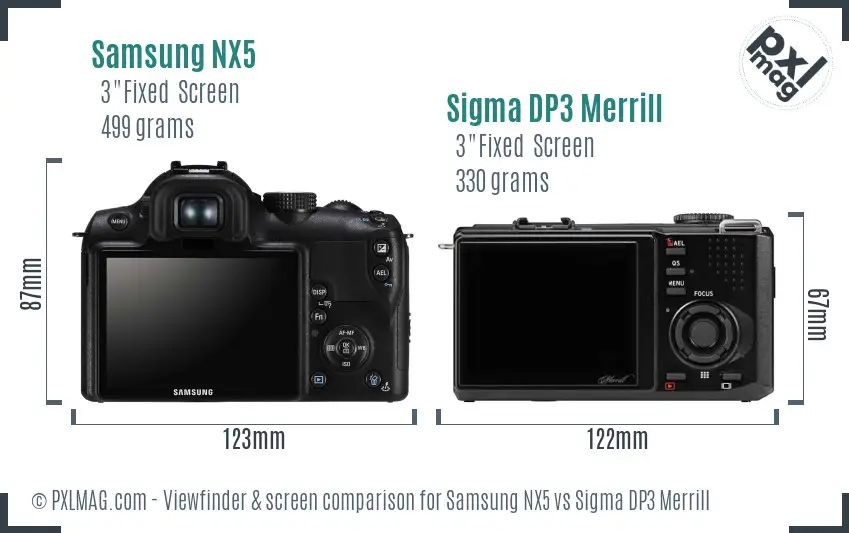 Samsung NX5 vs Sigma DP3 Merrill Screen and Viewfinder comparison