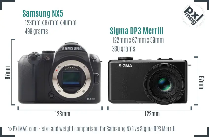 Samsung NX5 vs Sigma DP3 Merrill size comparison