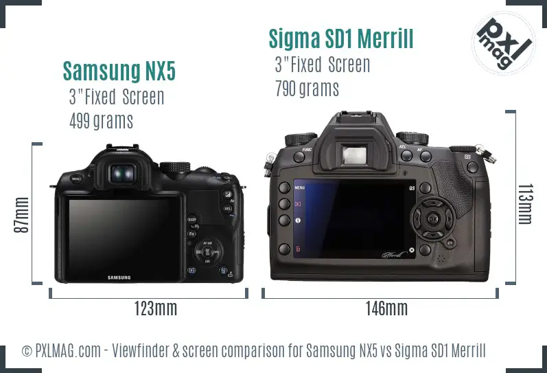 Samsung NX5 vs Sigma SD1 Merrill Screen and Viewfinder comparison