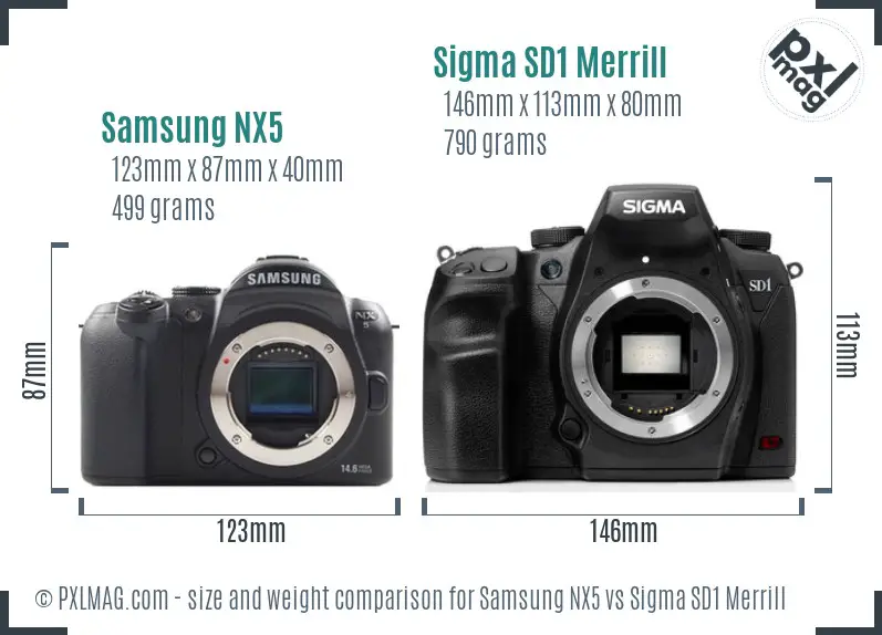 Samsung NX5 vs Sigma SD1 Merrill size comparison