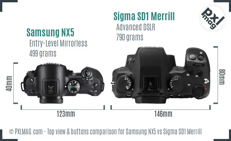 Samsung NX5 vs Sigma SD1 Merrill top view buttons comparison