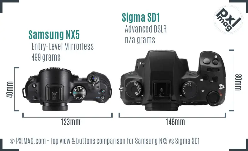 Samsung NX5 vs Sigma SD1 top view buttons comparison