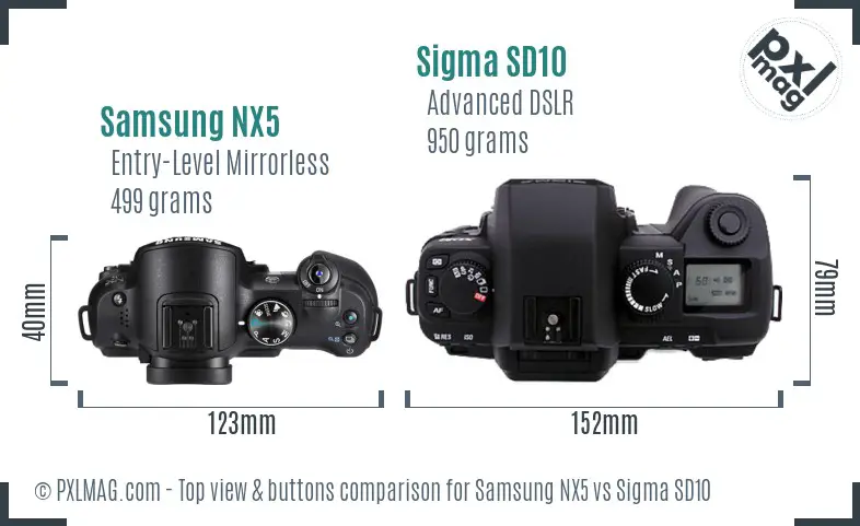 Samsung NX5 vs Sigma SD10 top view buttons comparison