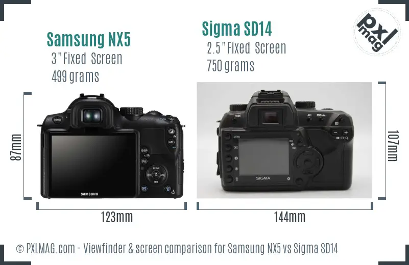 Samsung NX5 vs Sigma SD14 Screen and Viewfinder comparison