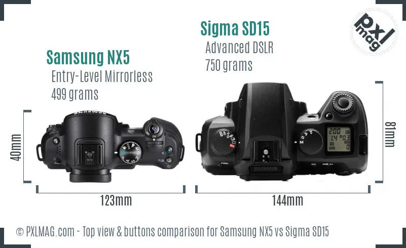 Samsung NX5 vs Sigma SD15 top view buttons comparison