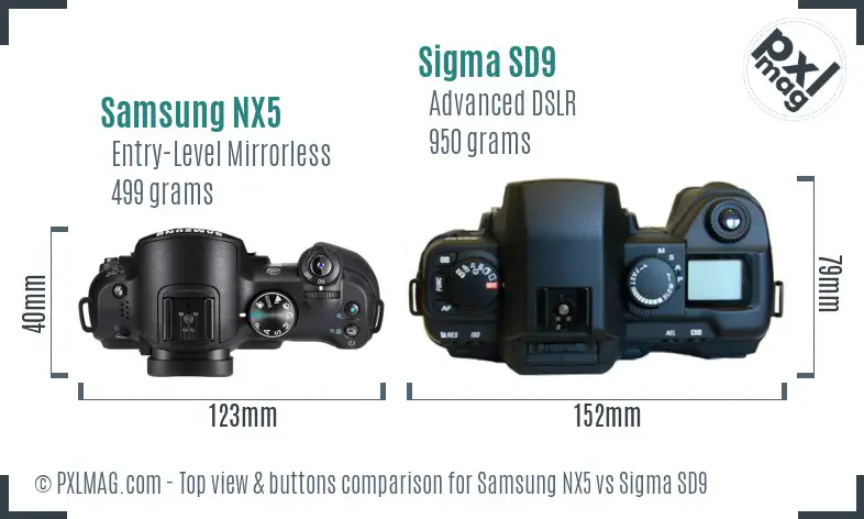 Samsung NX5 vs Sigma SD9 top view buttons comparison