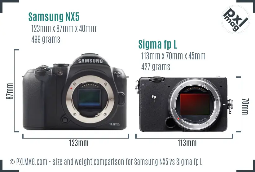 Samsung NX5 vs Sigma fp L size comparison