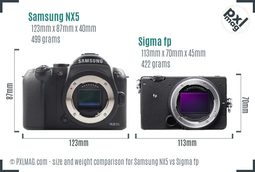 Samsung NX5 vs Sigma fp size comparison