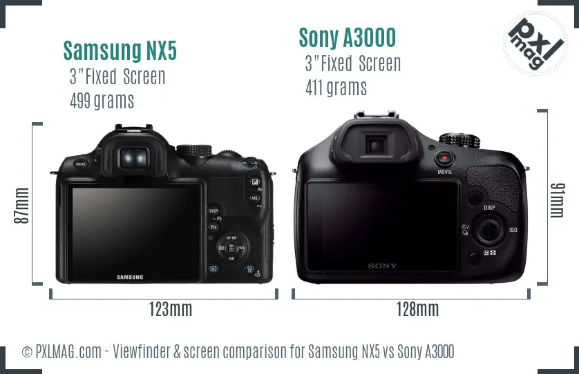 Samsung NX5 vs Sony A3000 Screen and Viewfinder comparison