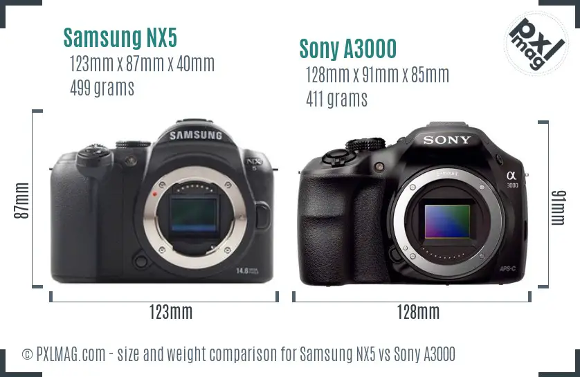 Samsung NX5 vs Sony A3000 size comparison