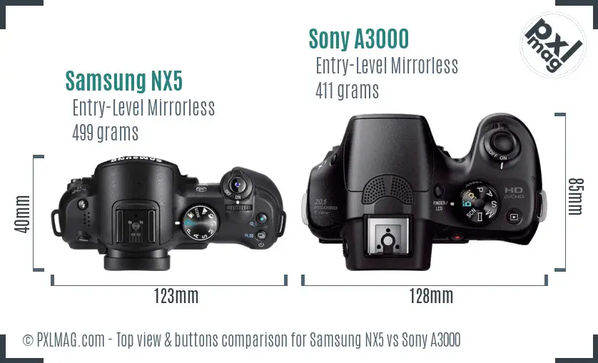 Samsung NX5 vs Sony A3000 top view buttons comparison
